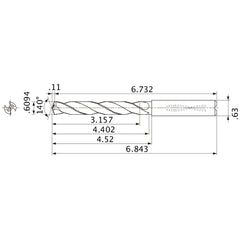 MMS1548X5D160 DP7020 0.6094″ Dia. × 0.63″ Shank × 4.402″ Flute Length × 6.843″ OAL, 140°, 2 Flute, Coolant Thru, Solid Carbide Drill