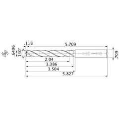 MMS1627X3D180 DP7020 0.6406″ Dia. × 0.709″ Shank × 3.386″ Flute Length × 5.827″ OAL, 140°, 2 Flute, Coolant Thru, Solid Carbide Drill