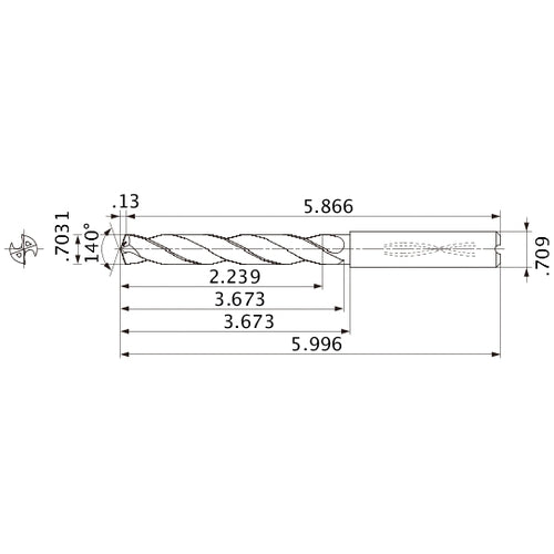 MMS1786X3D180 DP7020 0.7031″ Dia. × 0.709″ Shank × 3.673″ Flute Length × 5.996″ OAL, 140°, 2 Flute, Coolant Thru, Solid Carbide Drill