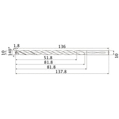 MNS1000LB TF15 10 mm Dia. × 10 mm Shank × 81.8 mm Flute Length × 137.8 mm OAL, 140°, 2 Flute, Coolant Thru, Solid Carbide Drill