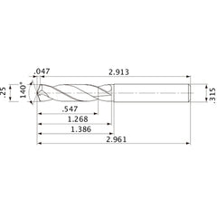 MVE0635X02S080 DP1020 1/4″ Dia. × 0.315″ Shank × 1.268″ Flute Length × 2.961″ OAL, 140°, 2 Flute, External Coolant, Solid Carbide Drill