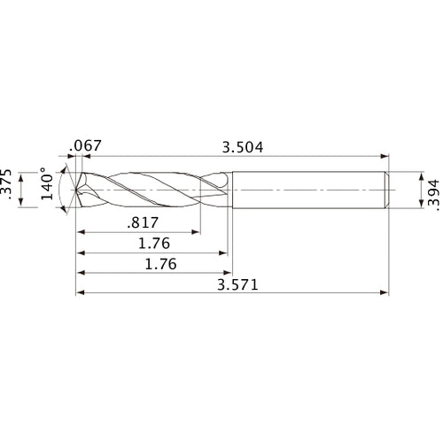 MVE0953X02S100 DP1020 3/8″ Dia. × 0.394″ Shank × 1.76″ Flute Length × 3.571″ OAL, 140°, 2 Flute, External Coolant, Solid Carbide Drill