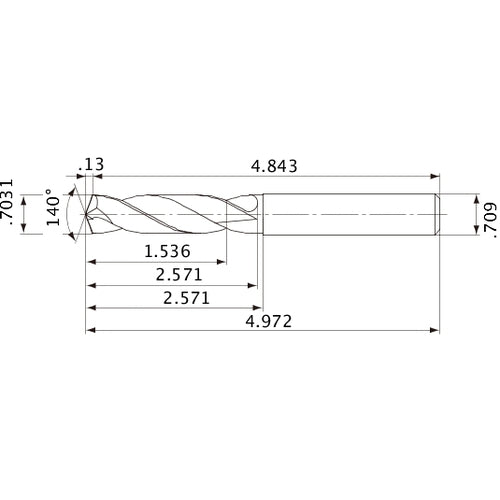 MVE1786X02S180 DP1020 0.7031″ Dia. × 0.709″ Shank × 2.571″ Flute Length × 4.972″ OAL, 140°, 2 Flute, External Coolant, Solid Carbide Drill