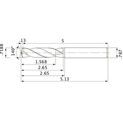 MVE1826X02S200 DP1020 0.7188″ Dia. × 0.787″ Shank × 2.65″ Flute Length × 5.13″ OAL, 140°, 2 Flute, External Coolant, Solid Carbide Drill