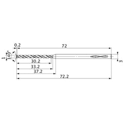 MVS0100X30S030 DP1020 1 mm Dia. × 3 mm Shank × 33.2 mm Flute Length × 72.2 mm OAL, 140°, 2 Flute, Coolant Thru, Solid Carbide Drill