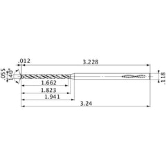 MVS0139X30S030 DP1020 0.055″ Dia. × 0.118″ Shank × 1.823″ Flute Length × 3.24″ OAL, 140°, 2 Flute, Coolant Thru, Solid Carbide Drill