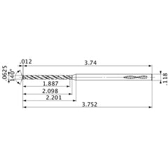 MVS0159X30S030 DP1020 1/16″ Dia. × 0.118″ Shank × 2.098″ Flute Length × 3.752″ OAL, 140°, 2 Flute, Coolant Thru, Solid Carbide Drill
