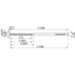 MVS0161X25S030 DP1020 0.0635″ Dia. × 0.118″ Shank × 1.902″ Flute Length × 3.398″ OAL, 140°, 2 Flute, Coolant Thru, Solid Carbide Drill