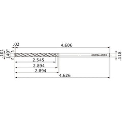 MVS0257X25S030 DP1020 0.101″ Dia. × 0.118″ Shank × 2.894″ Flute Length × 4.626″ OAL, 140°, 2 Flute, Coolant Thru, Solid Carbide Drill