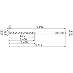 MVS0257X30S030 DP1020 0.101″ Dia. × 0.118″ Shank × 3.406″ Flute Length × 5.217″ OAL, 140°, 2 Flute, Coolant Thru, Solid Carbide Drill