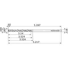 MVS0264X30S030 DP1020 0.104″ Dia. × 0.118″ Shank × 3.524″ Flute Length × 5.217″ OAL, 140°, 2 Flute, Coolant Thru, Solid Carbide Drill