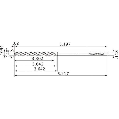 MVS0278X30S030 DP1020 0.1094″ Dia. × 0.118″ Shank × 3.642″ Flute Length × 5.217″ OAL, 140°, 2 Flute, Coolant Thru, Solid Carbide Drill
