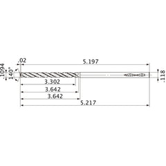 MVS0278X30S030 DP1020 0.1094″ Dia. × 0.118″ Shank × 3.642″ Flute Length × 5.217″ OAL, 140°, 2 Flute, Coolant Thru, Solid Carbide Drill