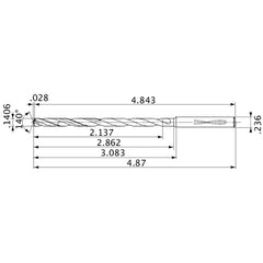 MVS0357X15S060 DP1020 0.1406″ Dia. × 0.236″ Shank × 2.862″ Flute Length × 4.87″ OAL, 140°, 2 Flute, Coolant Thru, Solid Carbide Drill