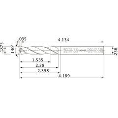 MVS0476X08S060 DP1020 3/16″ Dia. × 0.236″ Shank × 2.28″ Flute Length × 4.169″ OAL, 140°, 2 Flute, Coolant Thru, Solid Carbide Drill