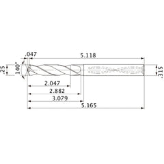 MVS0635X08S080 DP1020 1/4″ Dia. × 0.315″ Shank × 2.882″ Flute Length × 5.165″ OAL, 140°, 2 Flute, Coolant Thru, Solid Carbide Drill