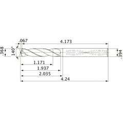 MVS0935X03S100 DP1020 0.368″ Dia. × 0.394″ Shank × 1.937″ Flute Length × 4.24″ OAL, 140°, 2 Flute, Coolant Thru, Solid Carbide Drill