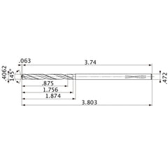 MVS1032X02S120PL DP1020 0.4062″ Dia. × 0.472″ Shank × 1.756″ Flute Length × 3.803″ OAL, 145°, 2 Flute, Coolant Thru, Solid Carbide Drill