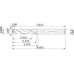 MVS1627X05S180 DP1020 0.6406″ Dia. × 0.709″ Shank × 5.315″ Flute Length × 8.031″ OAL, 140°, 2 Flute, Coolant Thru, Solid Carbide Drill