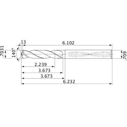 MVS1786X03S180 DP1020 0.7031″ Dia. × 0.709″ Shank × 3.673″ Flute Length × 6.232″ OAL, 140°, 2 Flute, Coolant Thru, Solid Carbide Drill
