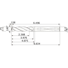 MVS1905X03S200 DP1020 3/4″ Dia. × 0.787″ Shank × 3.976″ Flute Length × 6.634″ OAL, 140°, 2 Flute, Coolant Thru, Solid Carbide Drill
