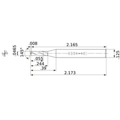 MWS00465SB VP15TF 0.0465″ Dia. × 1/8″ Shank × 0.244″ Flute Length × 2.173″ OAL, 145°, 2 Flute, Coolant Thru, Solid Carbide Drill