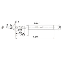 MWS00760SB VP15TF 0.076″ Dia. × 1/8″ Shank × 0.394″ Flute Length × 2.693″ OAL, 140°, 2 Flute, Coolant Thru, Solid Carbide Drill