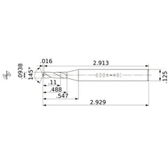 MWS00938SB VP15TF 0.0938″ Dia. × 1/8″ Shank × 0.488″ Flute Length × 2.929″ OAL, 145°, 2 Flute, Coolant Thru, Solid Carbide Drill