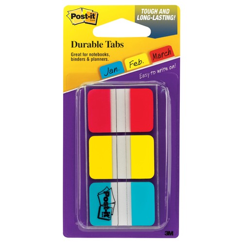 Post-it Durable Tabs 686-RYB 1″ × 1.5″ Red Canary Yellow Blue - Exact Industrial Supply