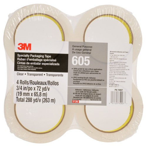 Scotch Light Duty Packaging Tape 605 Clear Cold Temperature 3/4″ × 72 yd - Industrial Tool & Supply