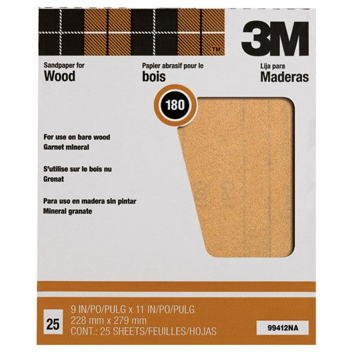 3M Garnet Sanding Sheets 99412NA 9″ × 11″ 180 grit - Industrial Tool & Supply