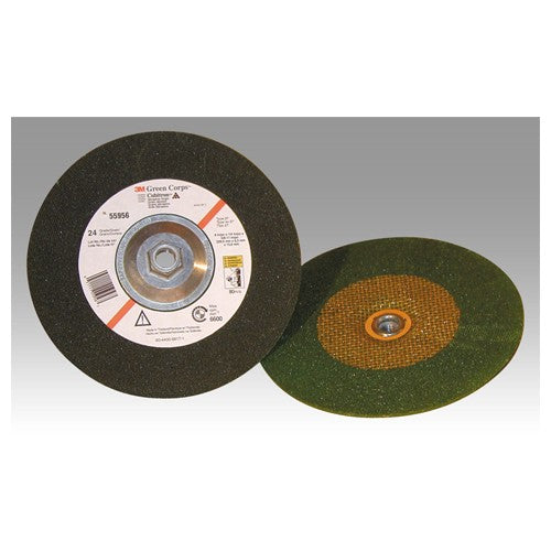 3M Green Corps Depressed Center Wheel 24 Grit 4″ × 1/4″ × 3/8″ 10 - Industrial Tool & Supply