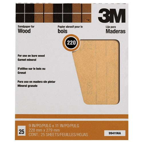 3M Garnet Sanding Sheets 99411NA 9″ × 11″ 220 grit - Industrial Tool & Supply