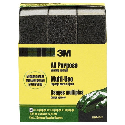 ‎3M General Purpose Sanding Sponge 909NA-3P-CC 3 3/4″ × 2 5/8″ × 1″ Dual Grit Medium/Coarse - Industrial Tool & Supply