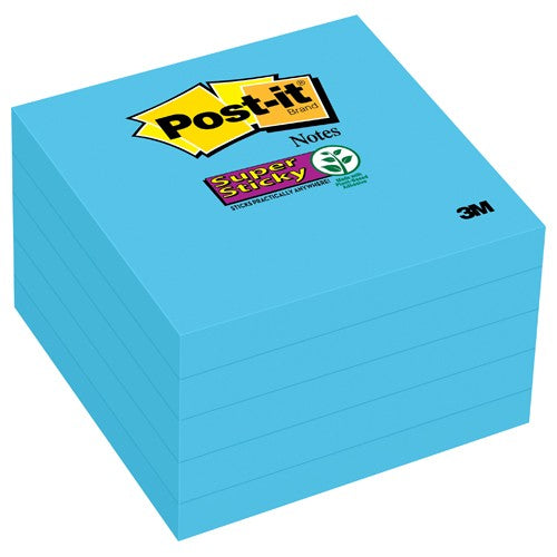 ‎Post-it Super Sticky Notes 654-5SSBE 3″ × 3″ (76 mm × 76 mm) Electric Blue - Exact Industrial Supply