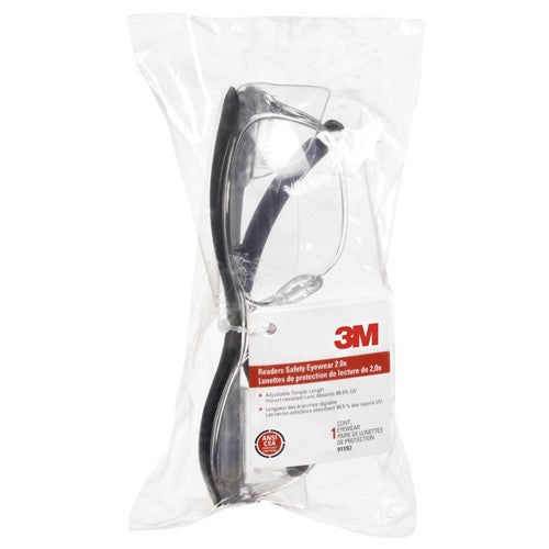 3M Readers Safety Glasses 91192H1-C +2.0 Blk Frm Clr Lens - Industrial Tool & Supply