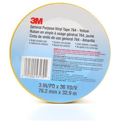 3M General Purpose Vinyl Tape 764 Yellow 3″ × 36 yd 5 mil Individually Wrapped Conveniently Packaged - Industrial Tool & Supply