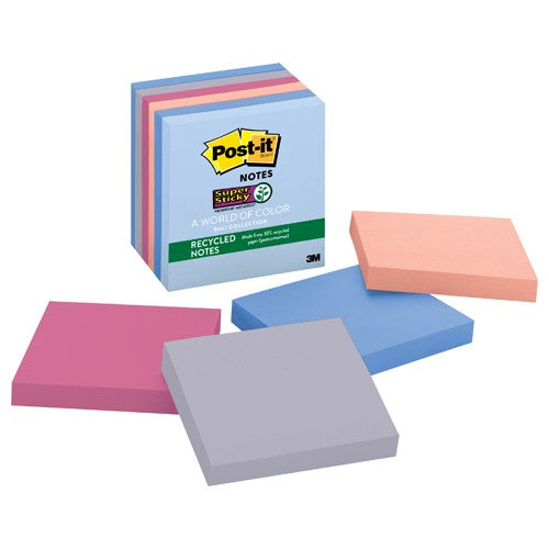 ‎Post-it Super Sticky Recycled Notes 654-6SSNRP 3″ × 3″ (76 mm × 76mm) Bali Collection - Exact Industrial Supply