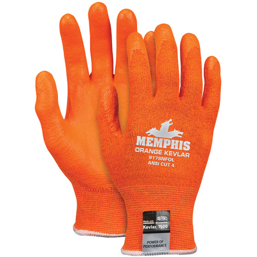 MCR Safety Cut Pro Glove - 13 Gauge Orange Kevlar/Synthetic - Nitrile Foam Coated Palm - Size Medium - Industrial Tool & Supply
