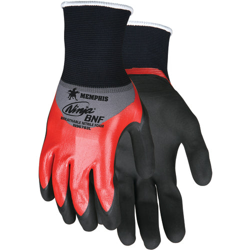 Ninja BNF Gloves with NFT Coating - 18 Gauge Nylon/Spandex - Coated Palm Fingertips and Over the Knuckle - Size X-Large - Industrial Tool & Supply