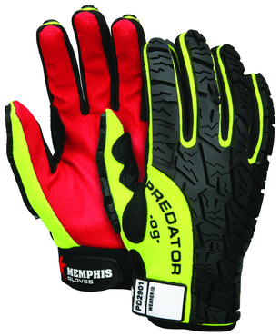 Predator Hi-Vis, Synthetic Palm, Tire Tread TPR Coating Gloves - Size Medium - Industrial Tool & Supply