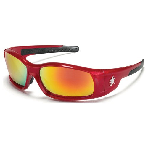 Safety Glasses - Fire Mirror Lens - Red Frame SR1 Style - Industrial Tool & Supply