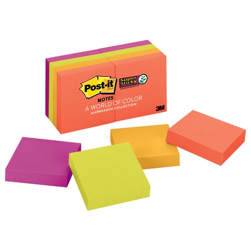 ‎Post-it Super Sticky Notes 622-8SSAN 1.8″ × 1.8″ (47 6 mm × 47 6 mm) Marrakesh Colors - Exact Industrial Supply