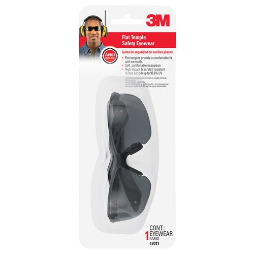 3M Flat Temple Eyewear Anti-Scratch 47011H1-DC Black/Gray Gray Lens - Industrial Tool & Supply