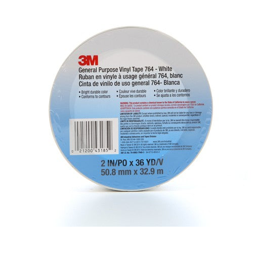 3M General Purpose Vinyl Tape 764 White 2″ × 36 yd 5 mil ndividually Wrapped Conveniently Packaged - Industrial Tool & Supply