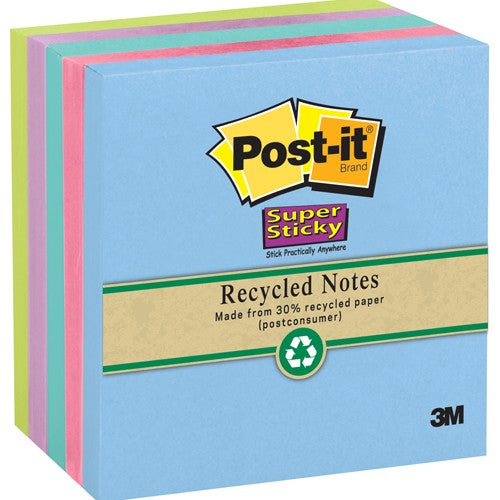 ‎Post-it Super Sticky Recycled Notes 654-5SST 3″ × 3″ (76 mm × 76mm) Bora Bora Collection - Exact Industrial Supply