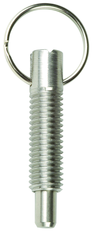 Hand Retractable Spring Plunger with Pull Ring - 1.25 lbs Initial End Force, 5 lbs Final End Force (5/8-11 Thread) - Industrial Tool & Supply