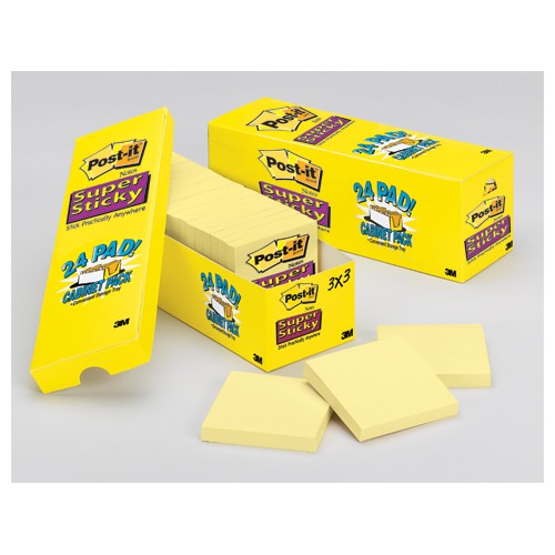 ‎Post-it Super Sticky Notes 654-24SSCP 3″ × 3″ (76.2 mm × 76.2 mm) Canary - Exact Industrial Supply