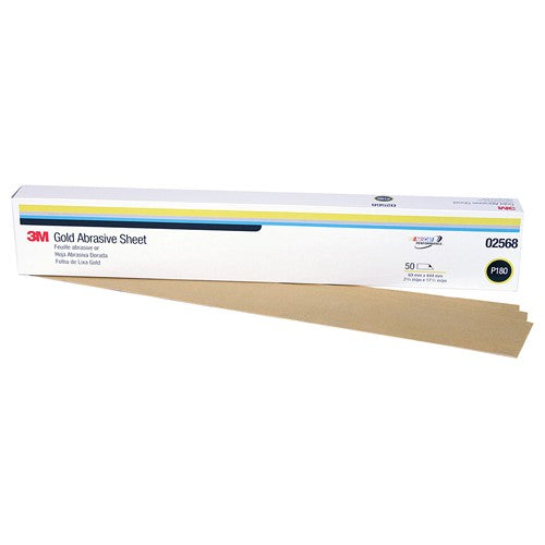 3M Gold Abrasive Sheet 02568 P180 grade 2 3/4″ × 17 1/2″ 50 sheets per pack - Industrial Tool & Supply
