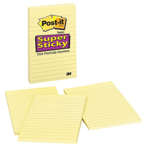 ‎Post-it Super Sticky Notes 660-3SSCY 4″ × 6″ Canary Yellow Lined - Exact Industrial Supply